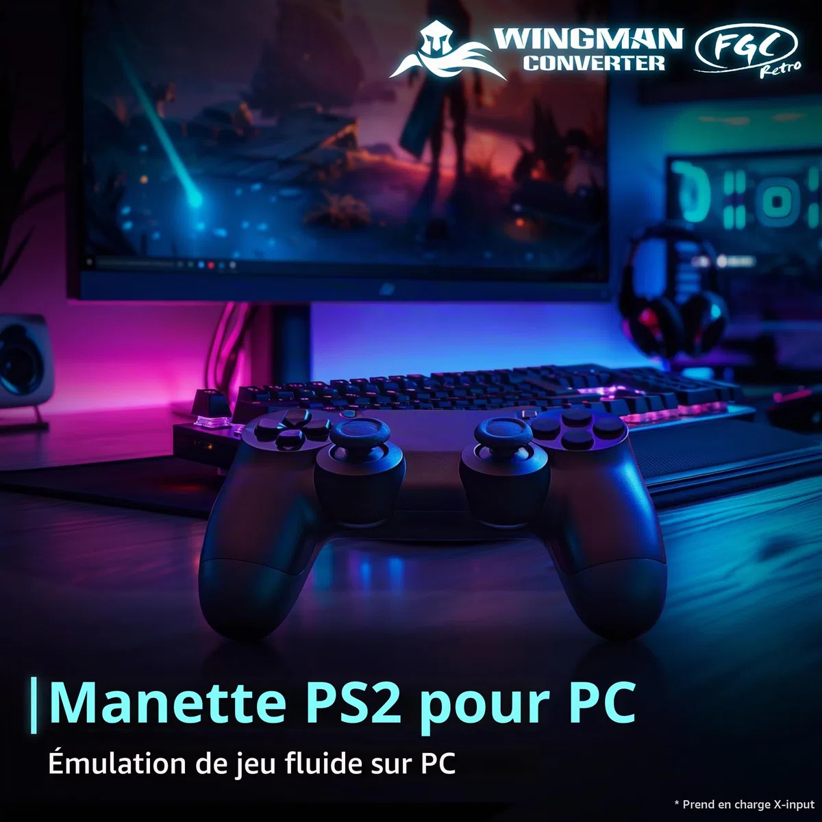 Brook FGC Retro avec porte-clés - Manette PS1 & PS2 pour PS5, PS4, PC - Turbo, Remap, Macro - X-Input - Compatible avec tapis de danse, bâtons d'arcade, manettes de jeu rythmique