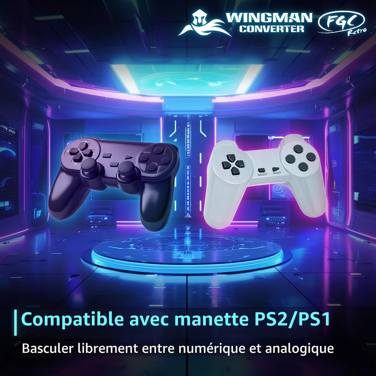Brook FGC Retro avec porte-clés - Manette PS1 & PS2 pour PS5, PS4, PC - Turbo, Remap, Macro - X-Input - Compatible avec tapis de danse, bâtons d'arcade, manettes de jeu rythmique